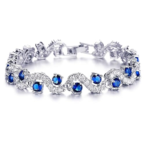 Royal Blue Crystal Cz Silver Plated Stylish Bracelet Gift For Girls And Women