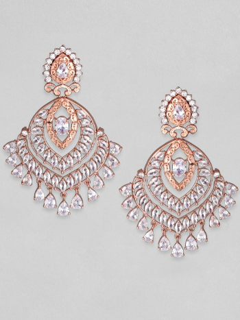 22k Rose Gold Plated Ad And Cz Studded Designer Chandelier Earrings