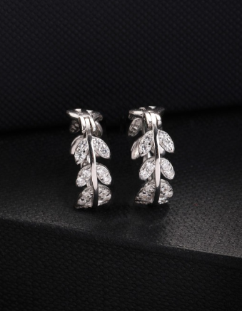 Rhodium Plated 925 Sterling Silver Cz Studded Hoop Earrings