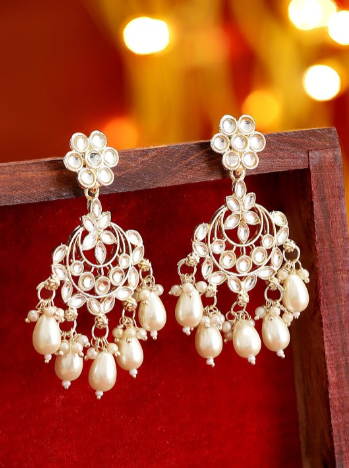 Gold Plated Artificial Stones And Beads Studded Jhumkas Earrings