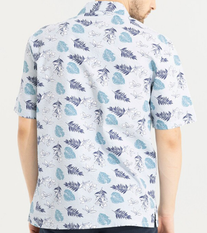 Blue Classic Tropical Printed Cotton Casual Shirt For Men