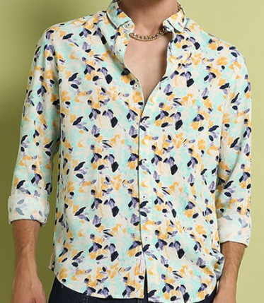 Abstract Printed Classic Cotton Casual Shirt For Beach