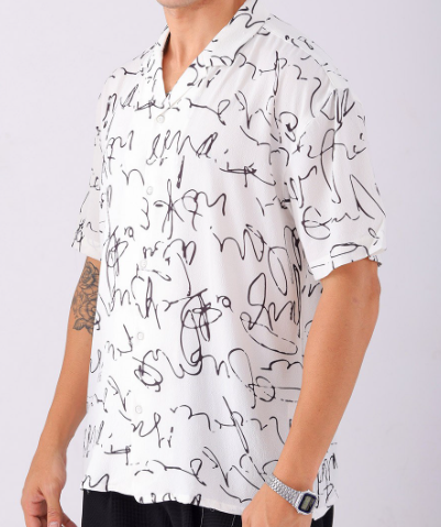 Abstract Printed Cuban Collar Short Sleeves Oversized Casual Shirt